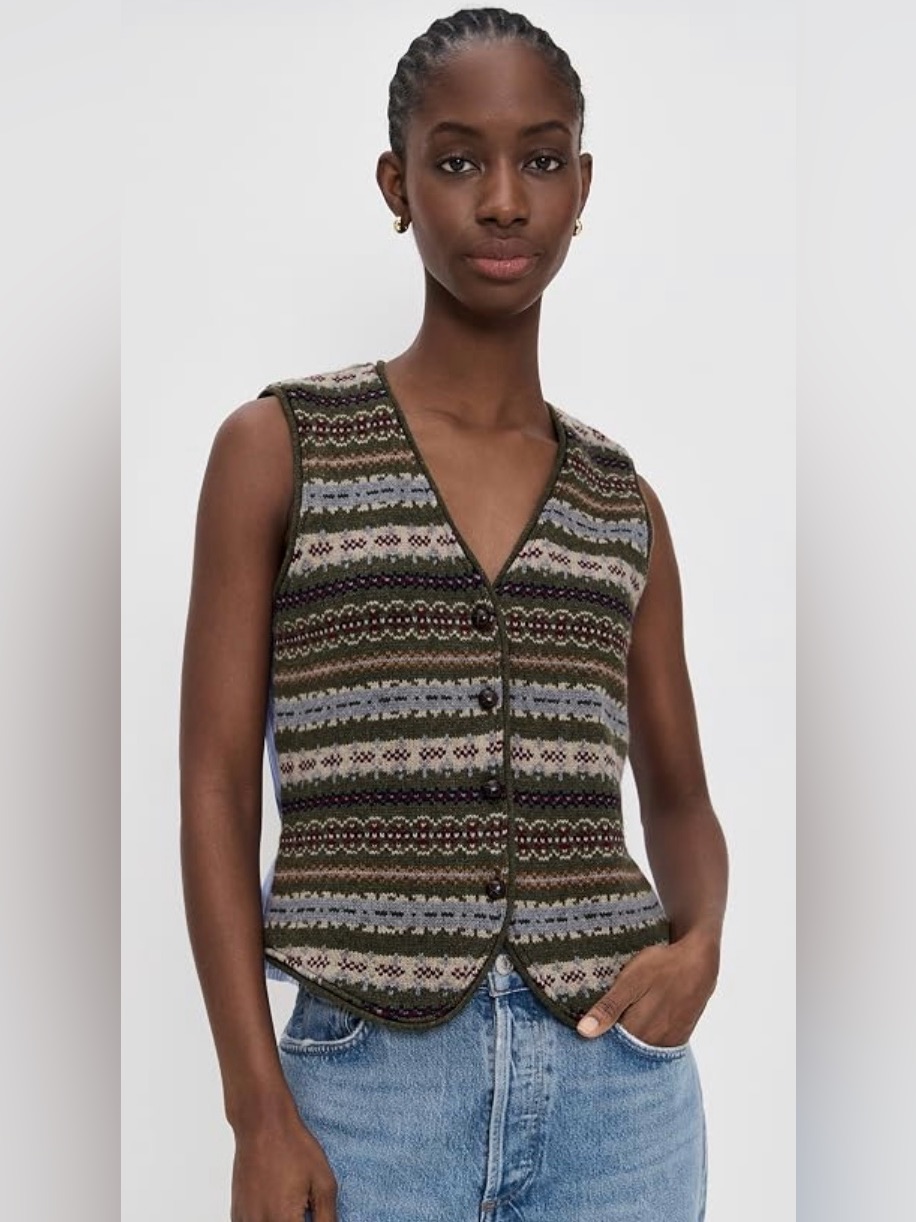 Sea Ciara Fair Isle Knit Combo Vest In Olive